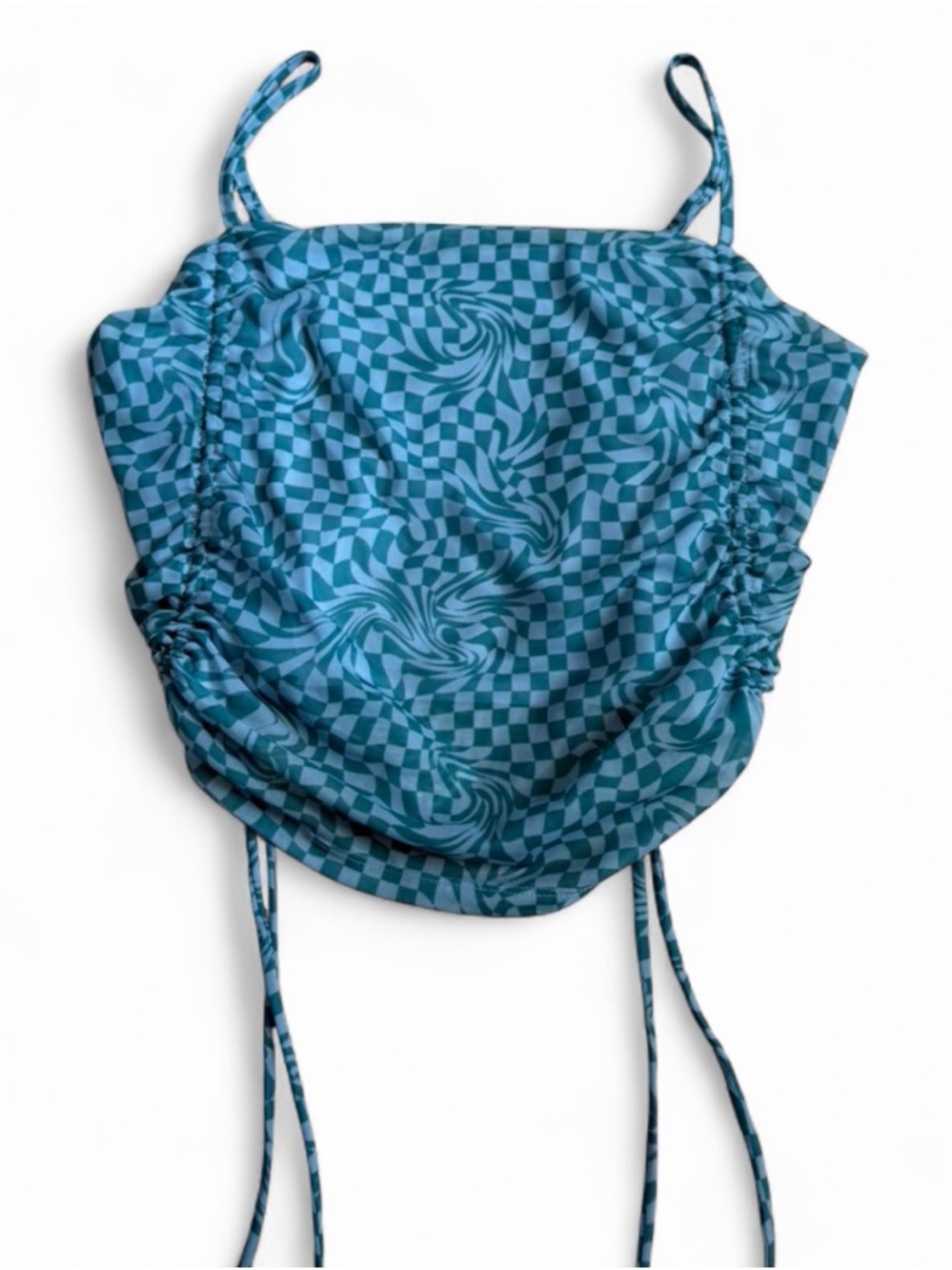 SO Blue Swirl Checkered Ruched Crop Top